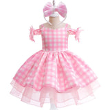 Barbie Pink Dress Barbie Movie Cosplay Dress Pretty Pink Barbie Cosplay Lolita Dress with Hair Bow