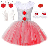 Girl Clown Costume Kid Clown Penny Wise Cosplay Halloween Tulle Dress Costume Tutu Complete Costume