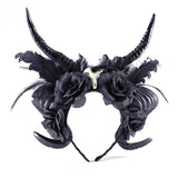 Floral Horn Headpiece Halloween Headdress Costume Accessories Theater Props Sheep Horns Ox Horns Headband Cosplay