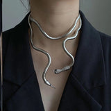 Snake Necklace Adjustable Flexible Snake Gold Jewelry Statement Necklace Halloween Accessories Silver